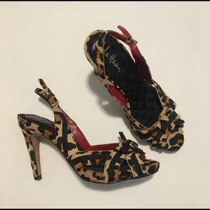 Cole Haan Cheetah Print Peep Toe Pumps with Bow